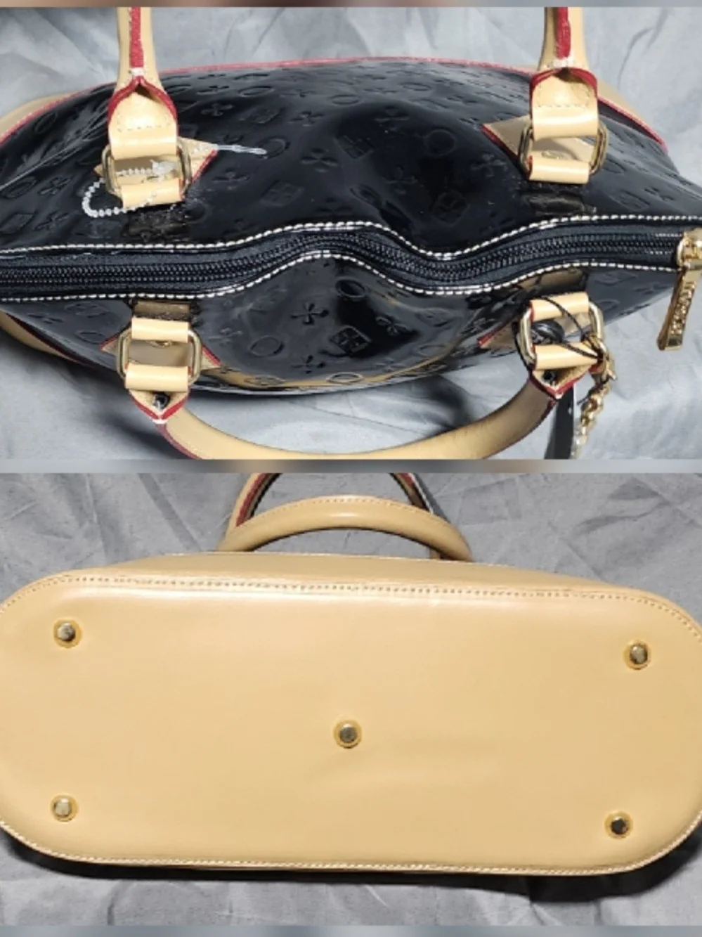 NWT Invece Arcadia Patent Leather Black Dome Handbag Satchel Made In Italy